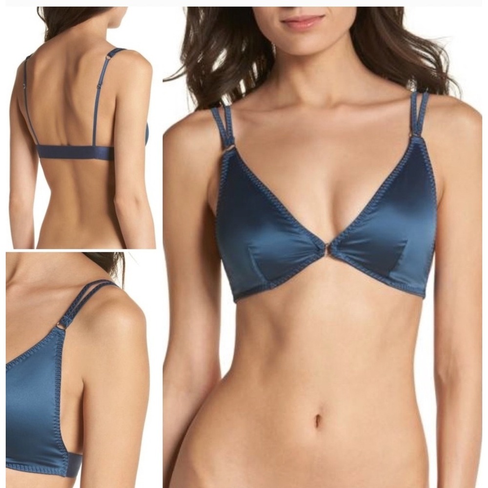 Intimately Free People Women's Satin Can't Stop Me Soft Bralette in Navy Size XS